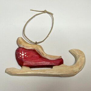 Hand-Carved Wood Sleigh Christmas Holiday Ornament Signed John Panhorst